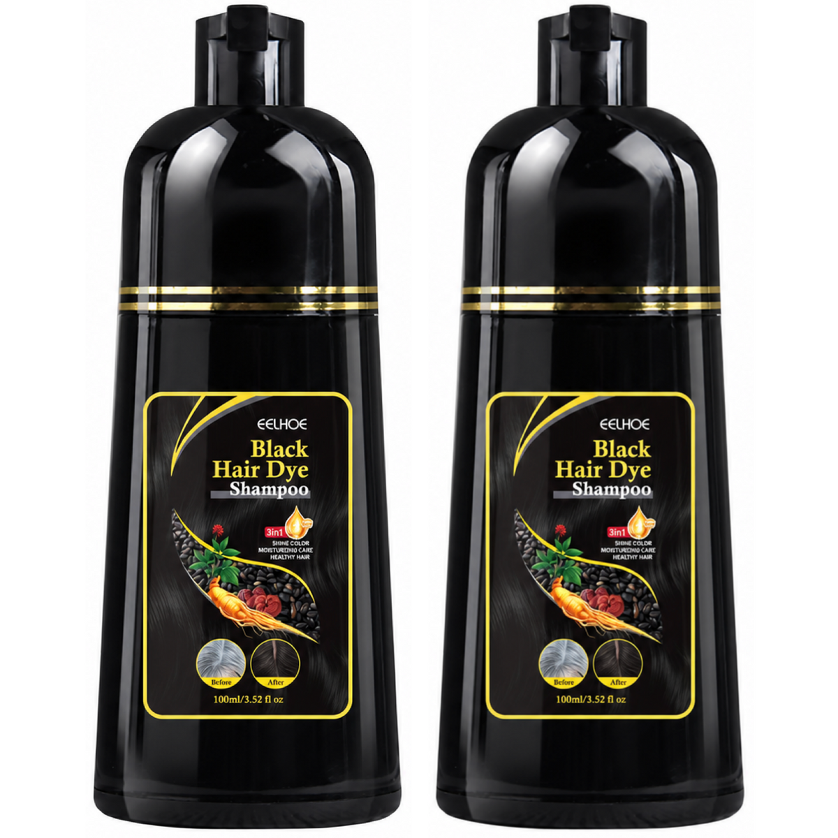 Eelhoe Full Coverage Black Hair Dye Shampoo 100ml (2pc)