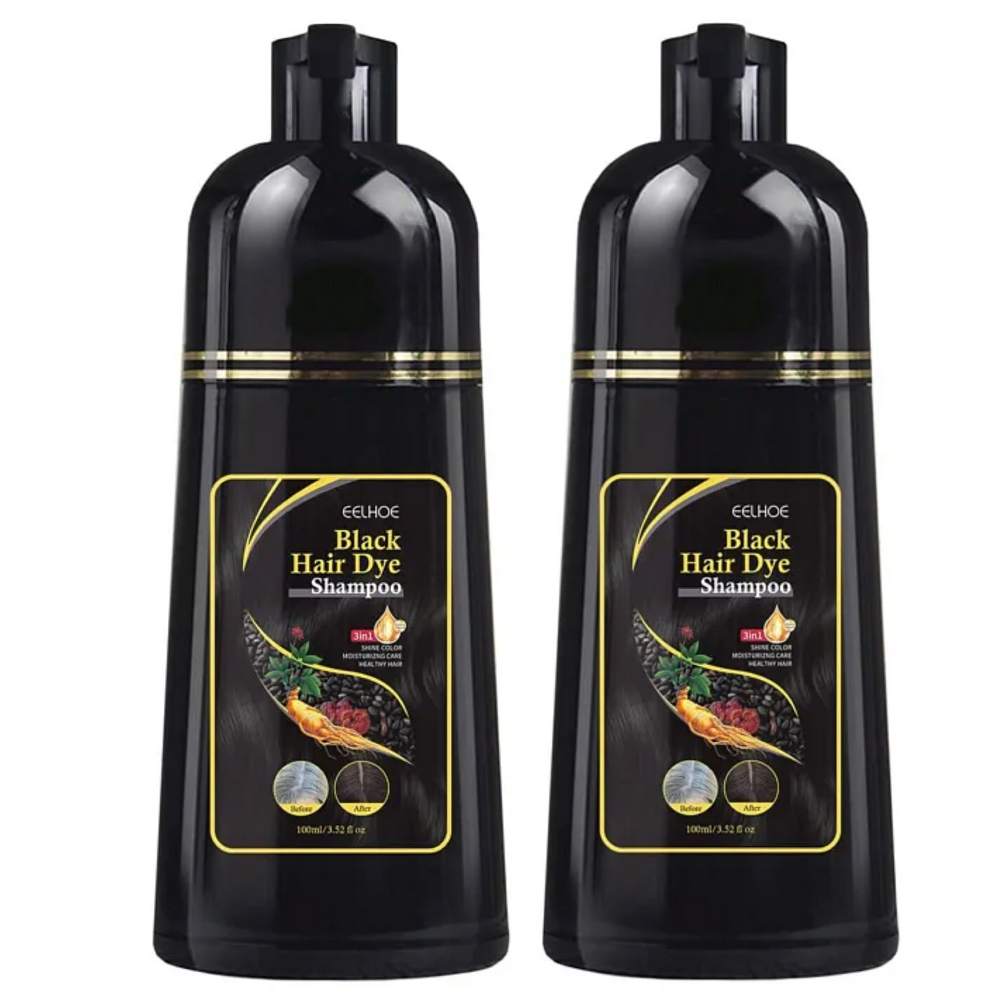 Eelhoe Full Coverage Black Hair Dye Shampoo 100ml (2pc)
