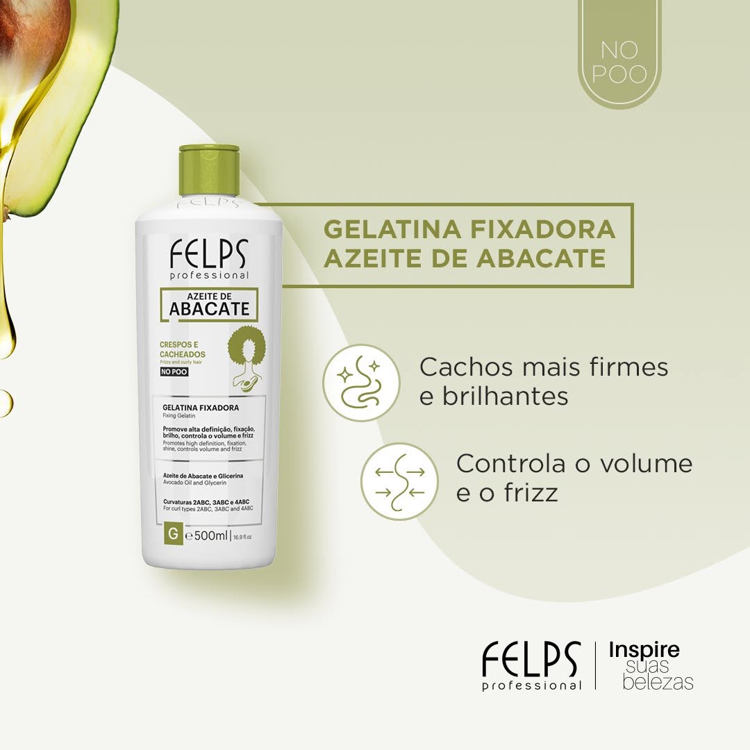Felps Azeite Abacate Cachos Fixing Gelatin and Curls Humidifier Avocado 500ml