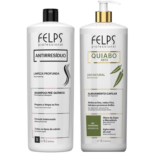 Felps Clarifying Anti-Residue Shampoo and Okra Quiabo Brazilian XBTX Anti Frizz Mask 1L (2pc)