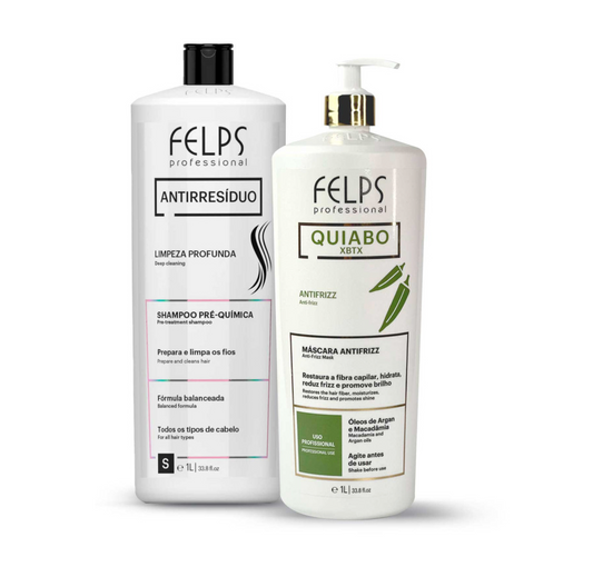 Felps Clarifying Shampoo and Okra Quiabo Brazilian XBTX Anti Frizz Mask 1L (2pc)