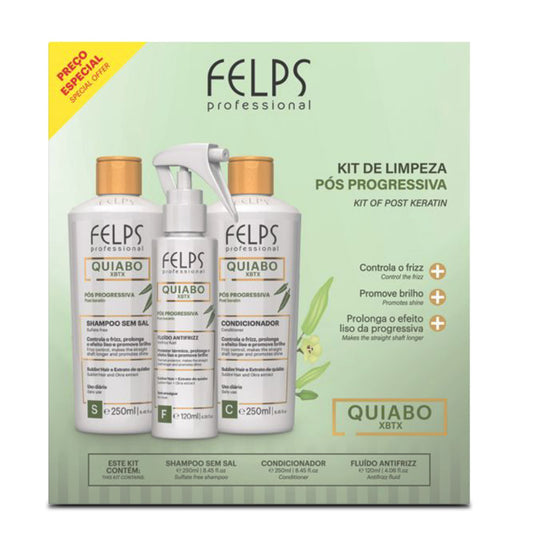 Felps Okra Quiabo Progressive Keratin Shampoo & Conditioner 250ml + Anti Frizz Fluid (3pc)