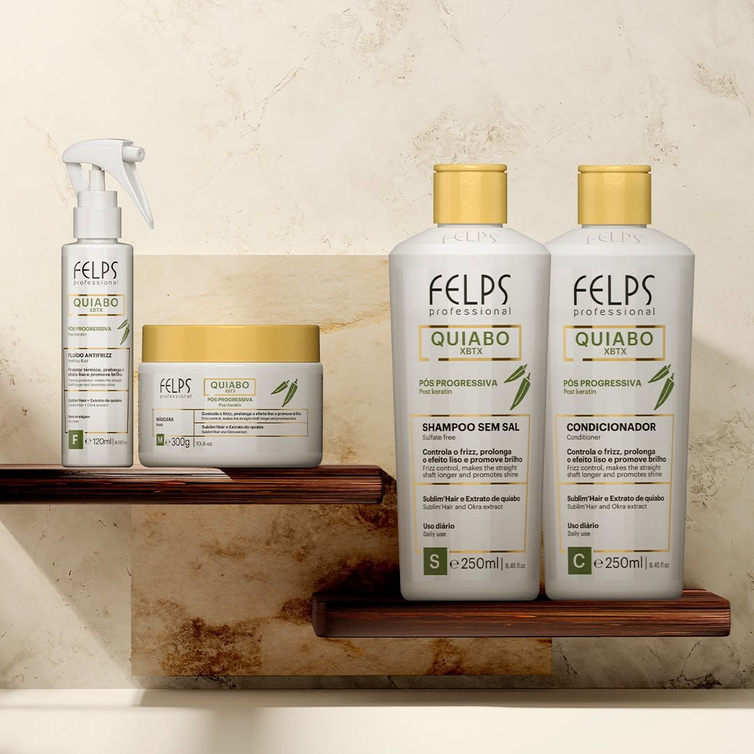 Felps Okra Quiabo Progressive Keratin Shampoo & Conditioner 250ml + Anti Frizz Fluid (3pc)