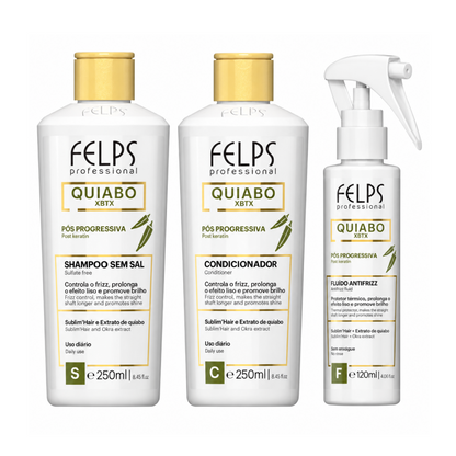 Felps Okra Quiabo Progressive Keratin Shampoo & Conditioner 250ml + Anti Frizz Fluid (3pc)