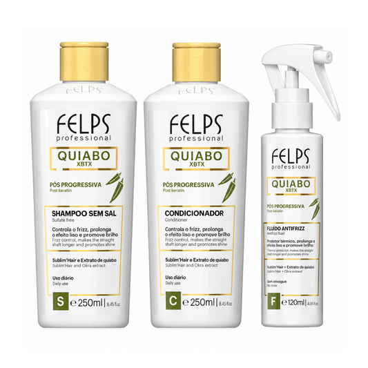 Felps Okra Quiabo Progressive Keratin Shampoo & Conditioner 250ml + Anti Frizz Fluid (3pc)