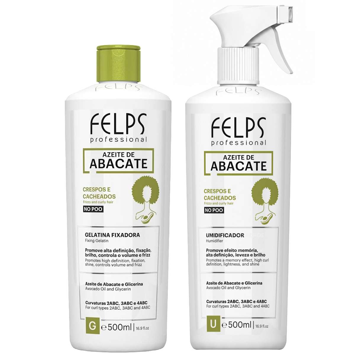 Felps Azeite Abacate Cachos Fixing Gelatin Curl Gel and Curls Humidifier Avocado 500ml