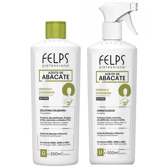 Felps Azeite Abacate Cachos Fixing Gelatin Curl Gel and Curls Humidifier Avocado 500ml