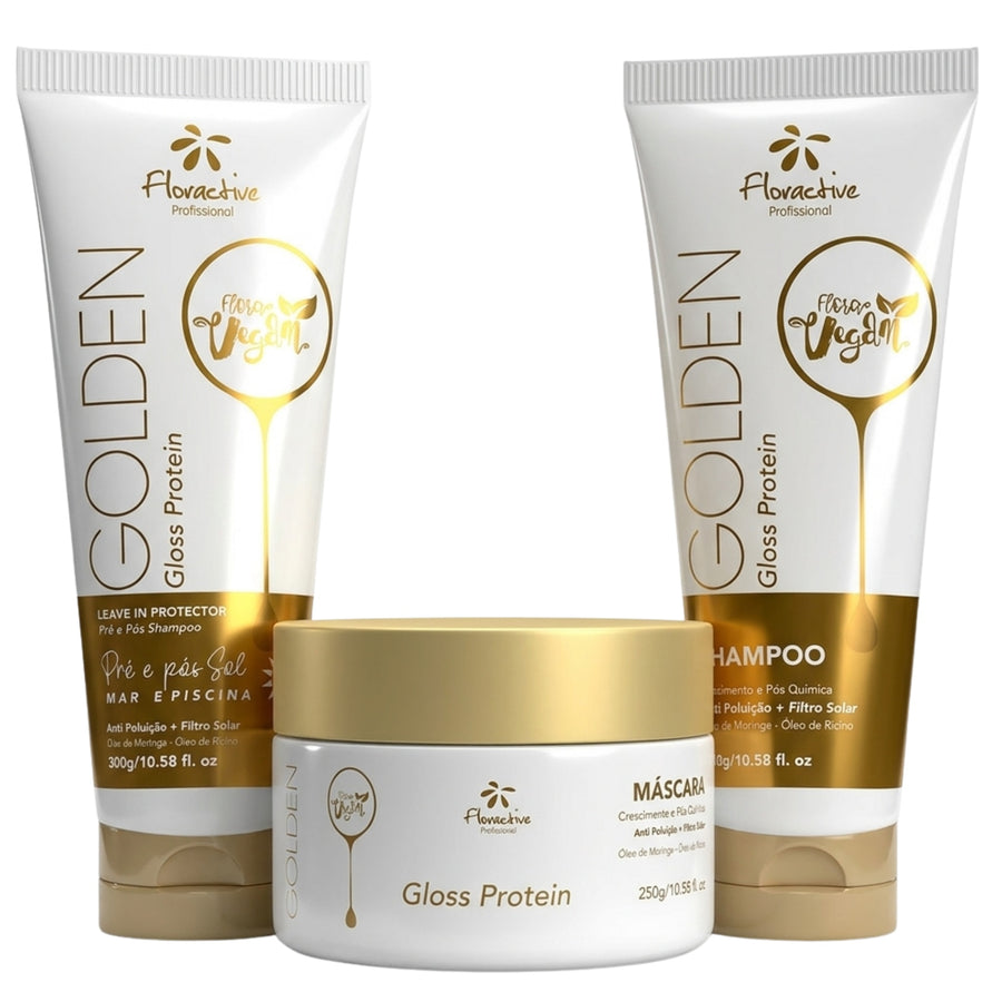 Floractive Golden Gloss Protein Shampoo and Leave In Protector 300g + Mask (3pc)