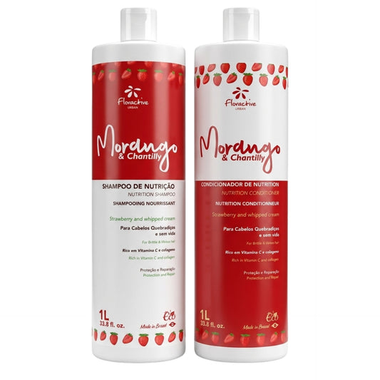 Floractive Morango Strawberry Whipped Cream Nutrition Shampoo and Conditioner 1000ml