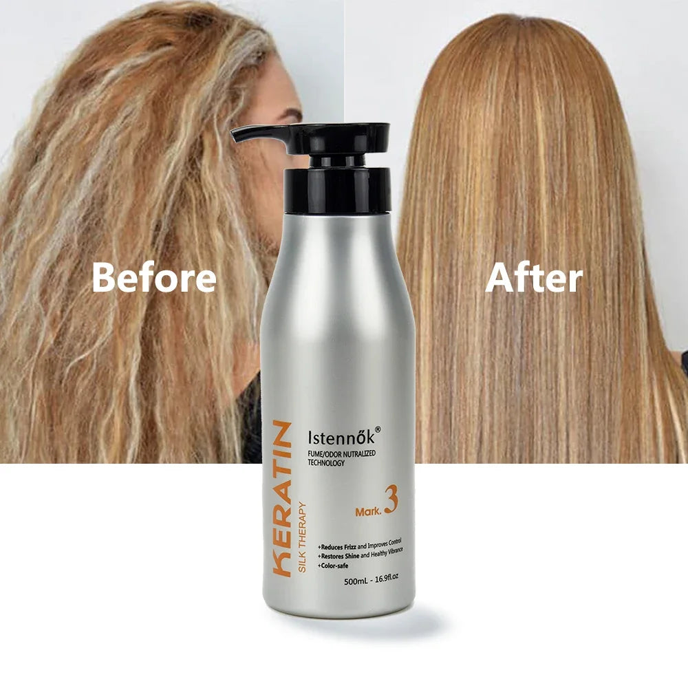 Istennok Keratin Silk Therapy Brazilian Smoothing Treatment Wavy to Curly Hair 500ml