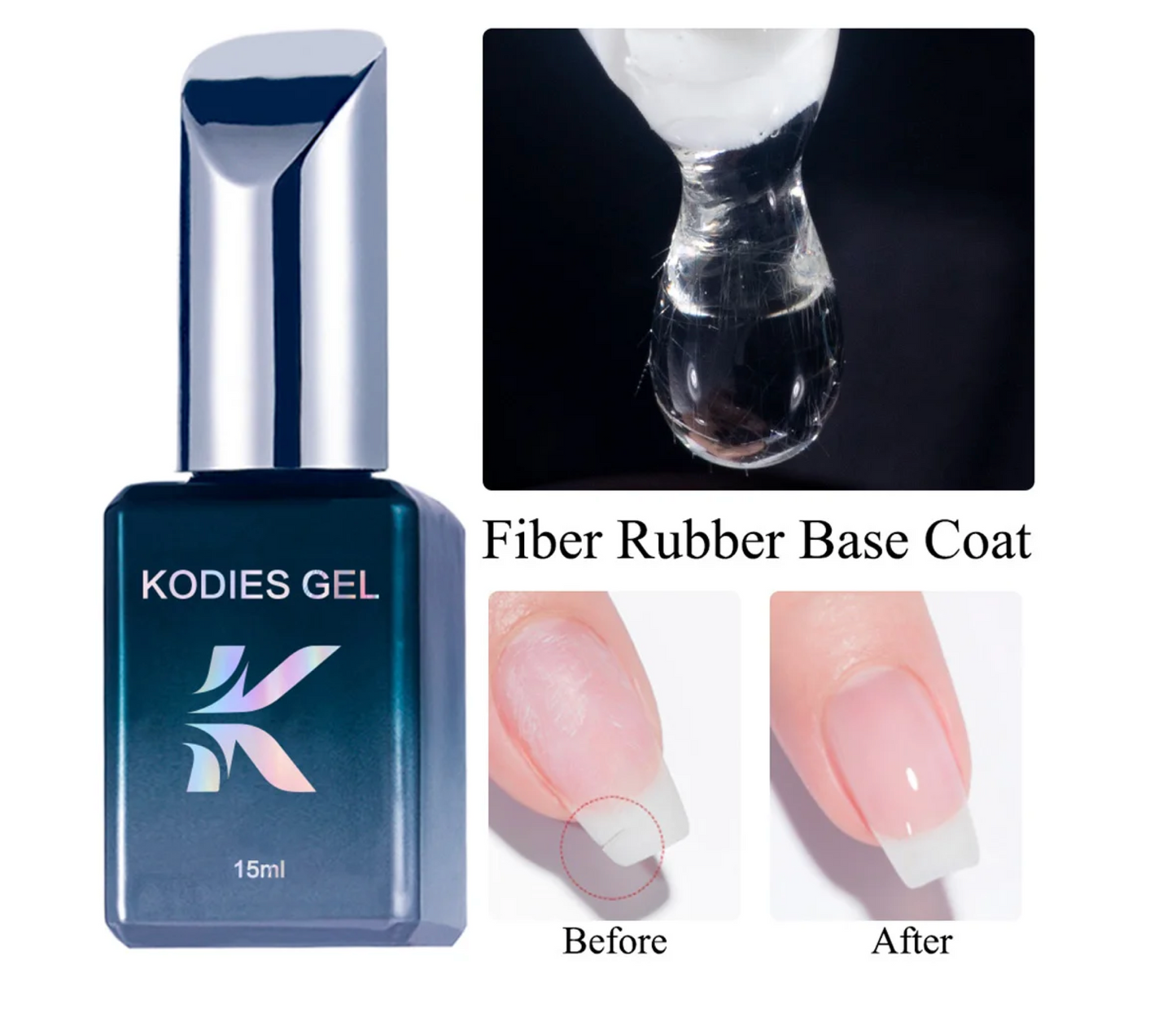 Kodies Cracked Nail Repair Fiber Rubber Base Gel Coat 15ml 