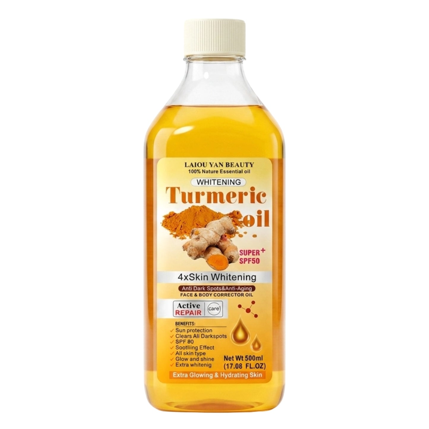 Laiou Turmeric 4 x Whitening Body Repair Face and Body Corrector Oil 500ml