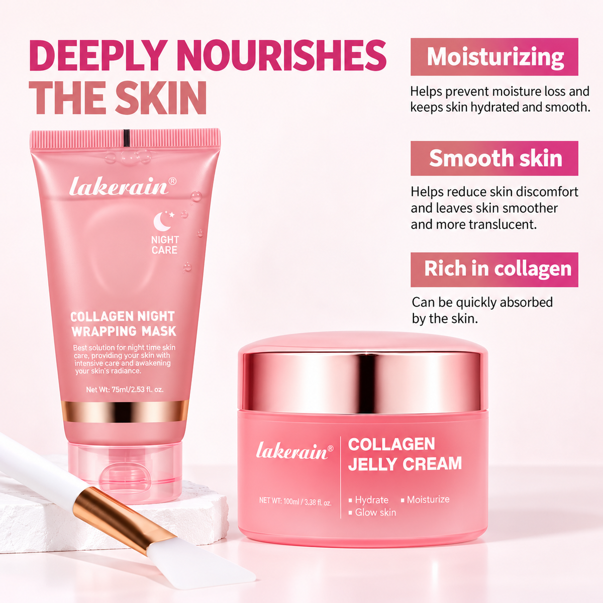 Lakerain Collagen Jelly Cream 100ml + Collagen Night Wrapping Mask Peel 75ml Duo