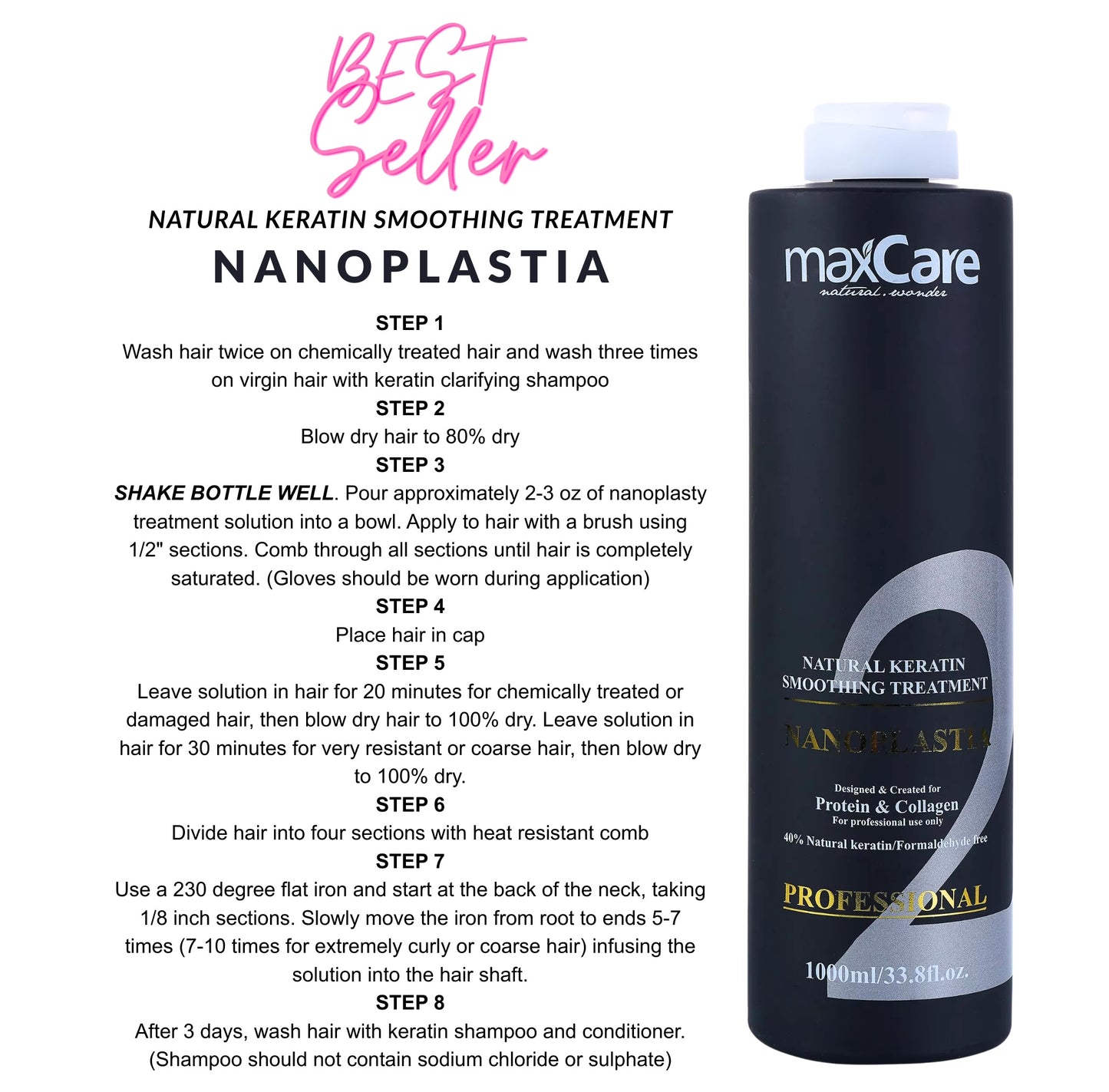 Maxcare Nanoplasty Natural Keratin Smoothing Treatment 1000ml