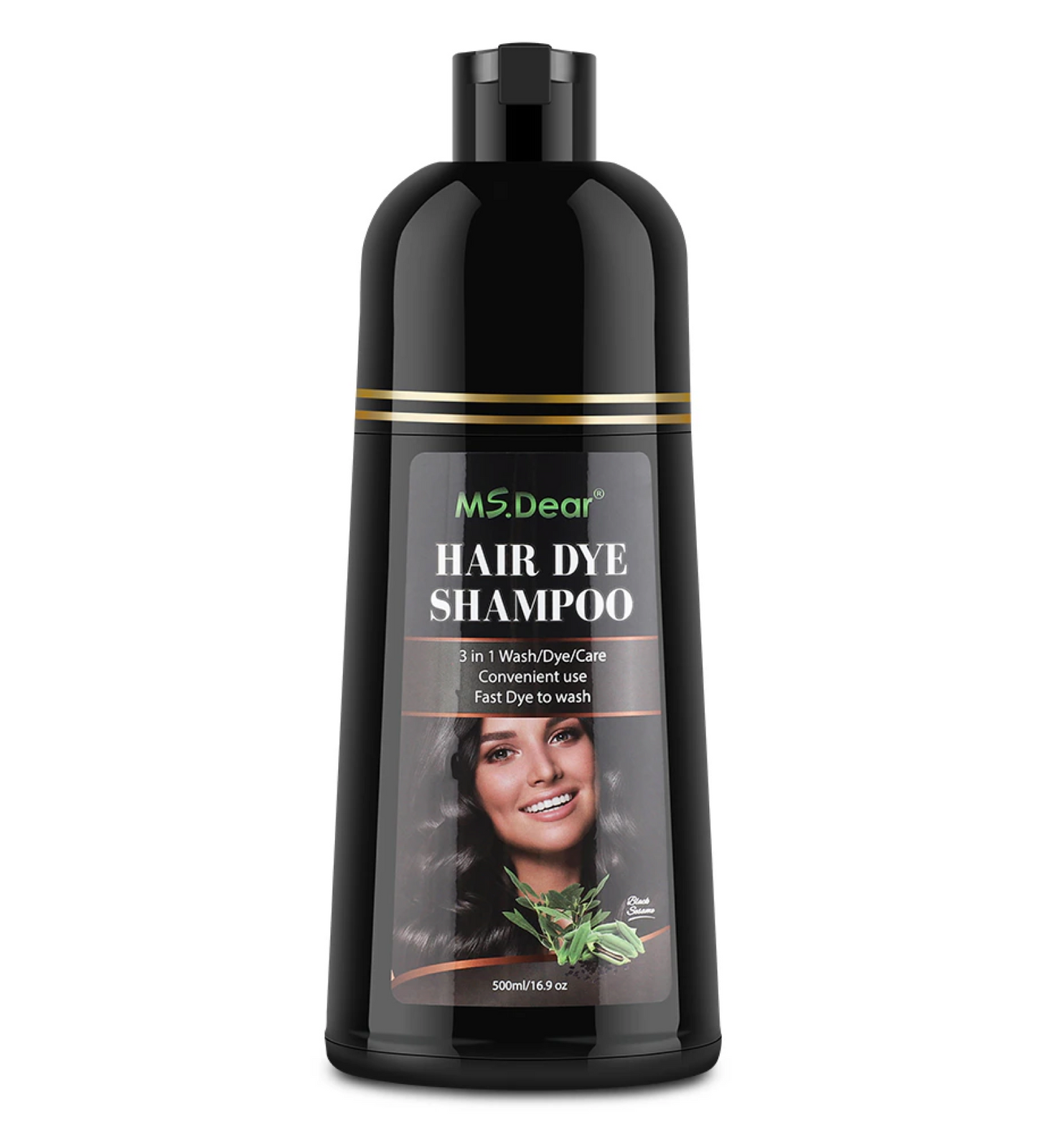 Ms Dear Hair Dye 3 In 1 Grey Coverage Black Shampoo 500ml