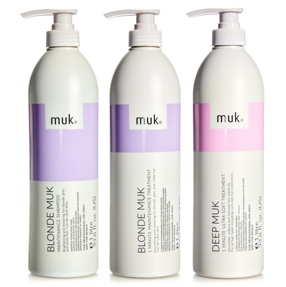 Muk Blonde Toning Shampoo & 1 Minute Maintenance Treatment 1000ml + Deep Treatment Trio