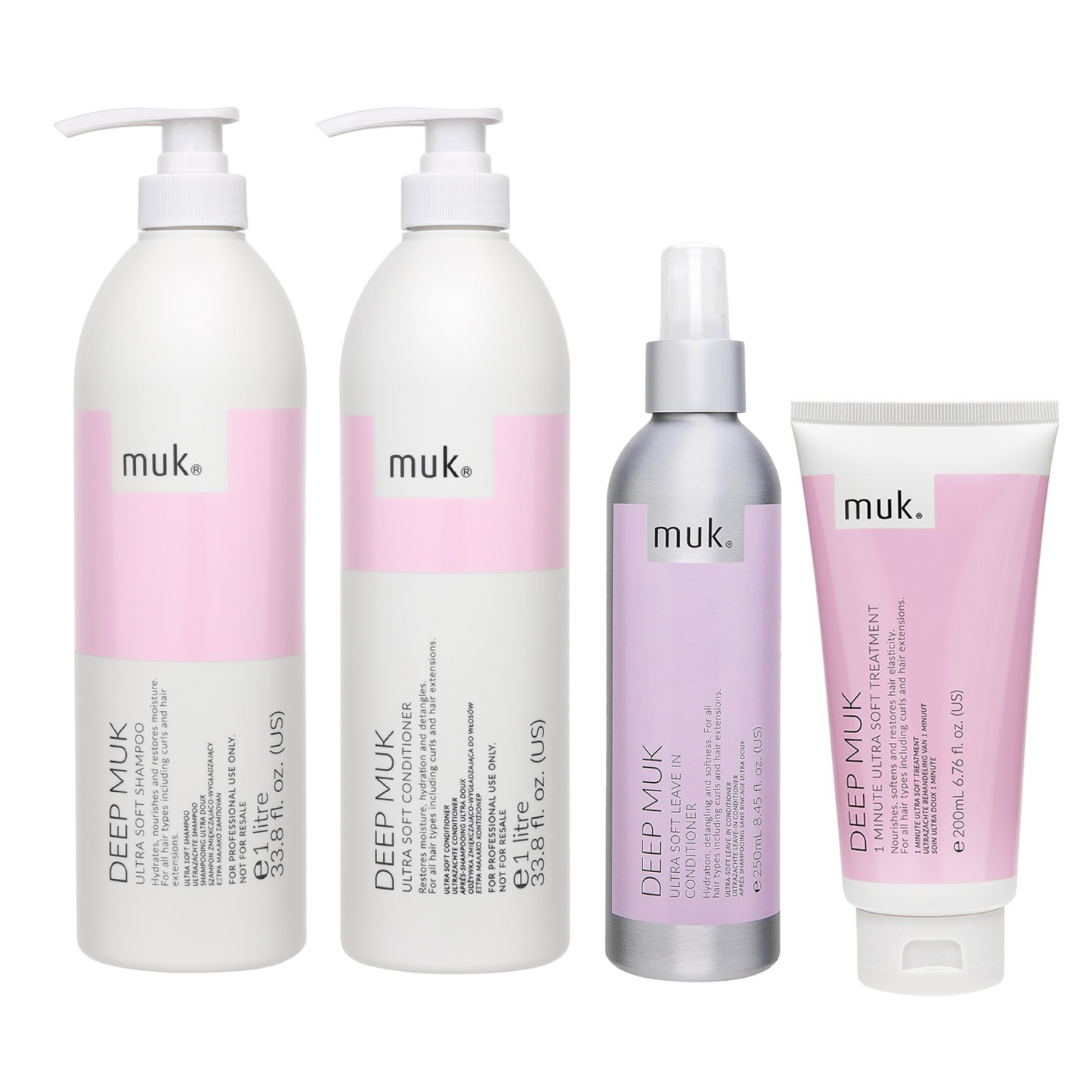 Muk Deep Ultra Soft Shampoo & Conditioner 1L + Leave In + Treatment (4pc)