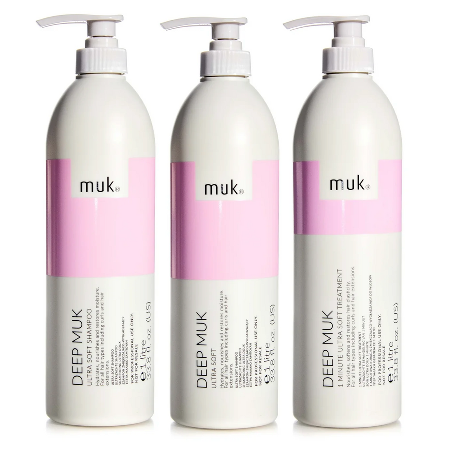 Muk Deep Ultra Soft Shampoo and Conditioner 1000ml + Treatment Trio