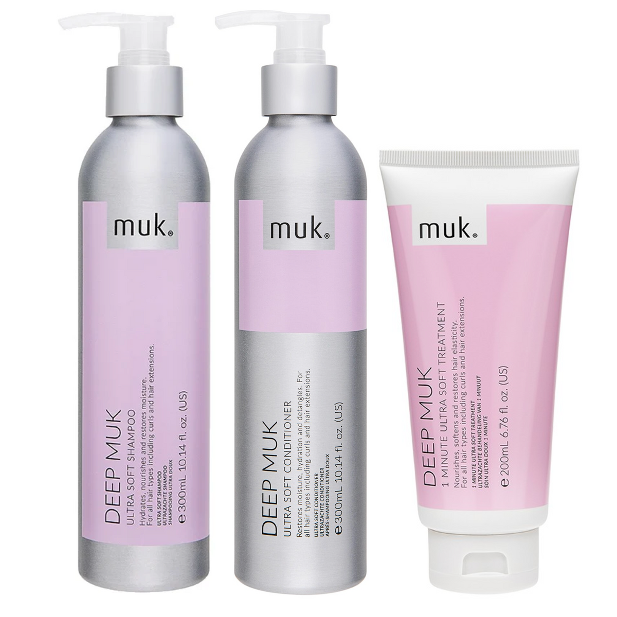 Muk Deep Ultra Soft Shampoo and Conditioner 300ml + Treatment (3pc) 
