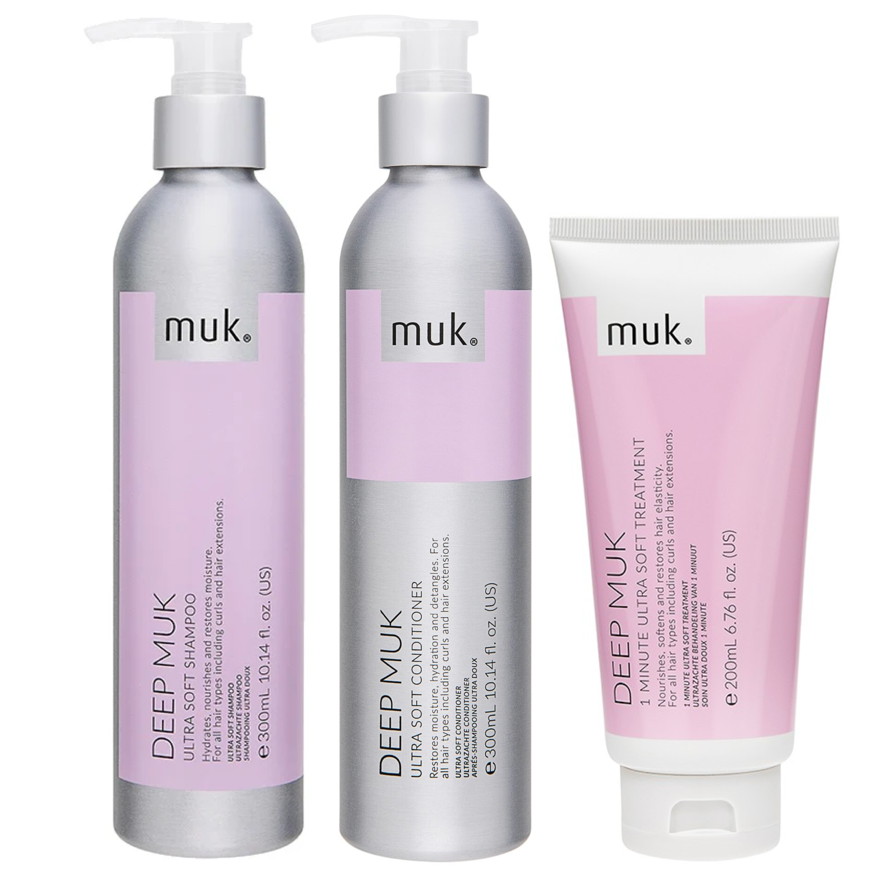 Muk Deep Ultra Soft Shampoo and Conditioner 300ml + Treatment (3pc) 