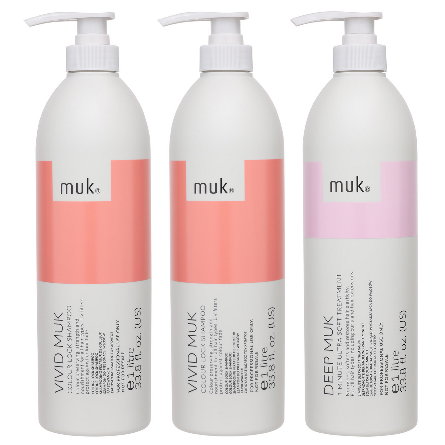 Muk Vivid Colour Lock Shampoo and Conditioner 1000ml + Deep Treatment Trio