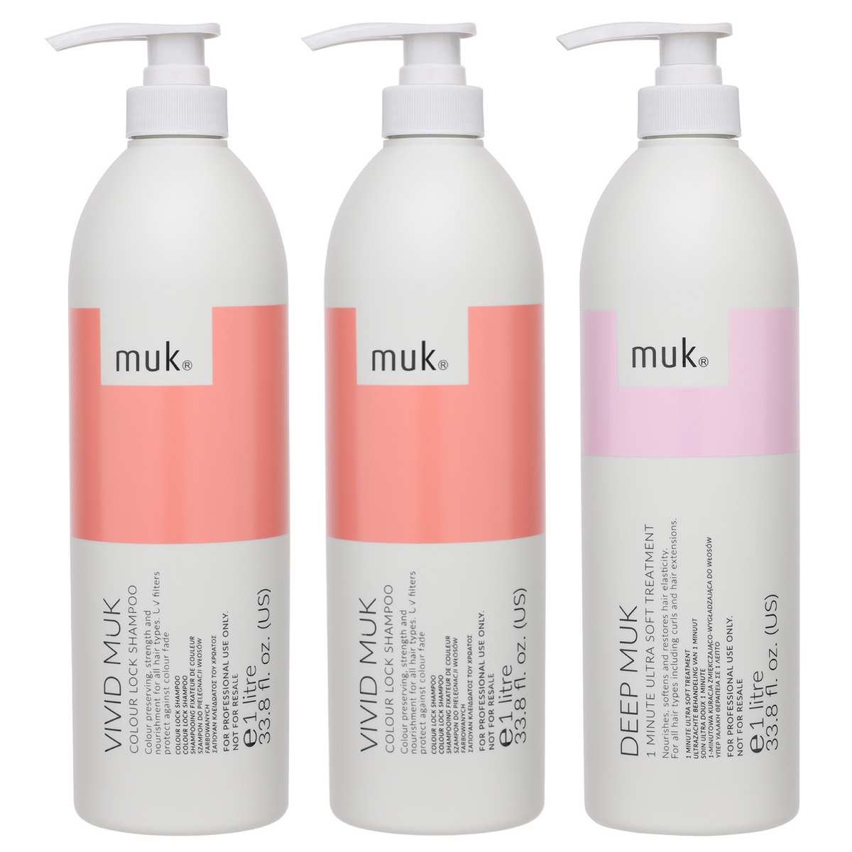 Muk Vivid Colour Lock Shampoo and Conditioner 1000ml + Deep Treatment Trio