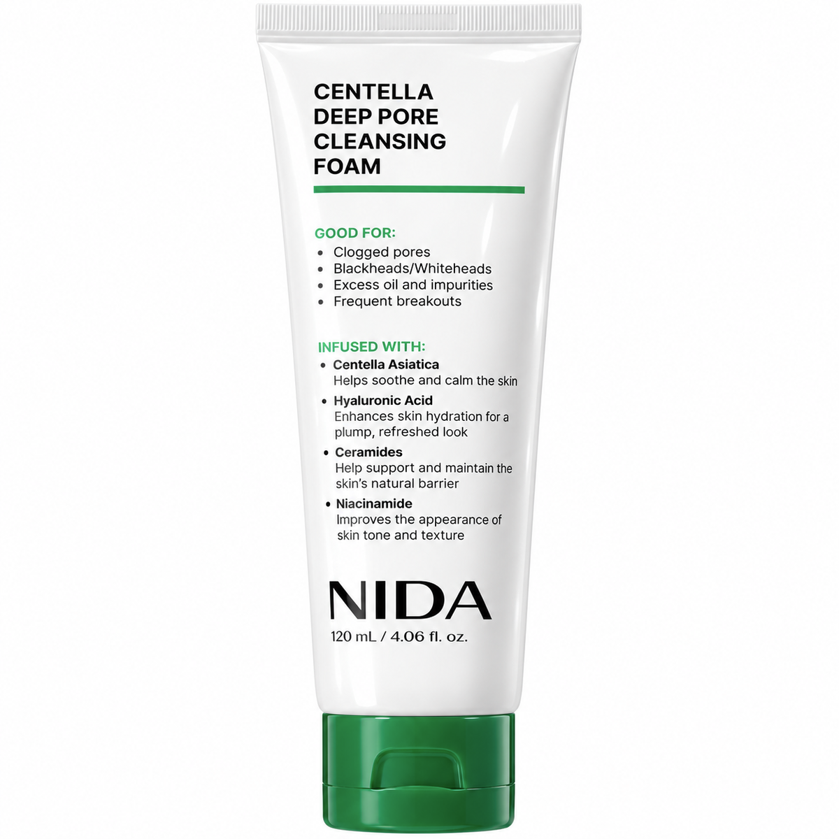 NIDA Centella Deep Pore Cleansing Foam with Hyaluronic Acid 120ml