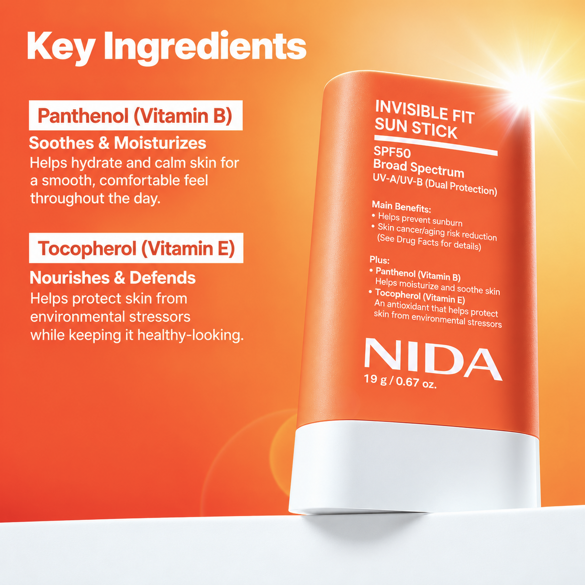 NIDA Invisible Fit Sun Stick SPF 50 Broad Spectrum Sunscreen 19g
