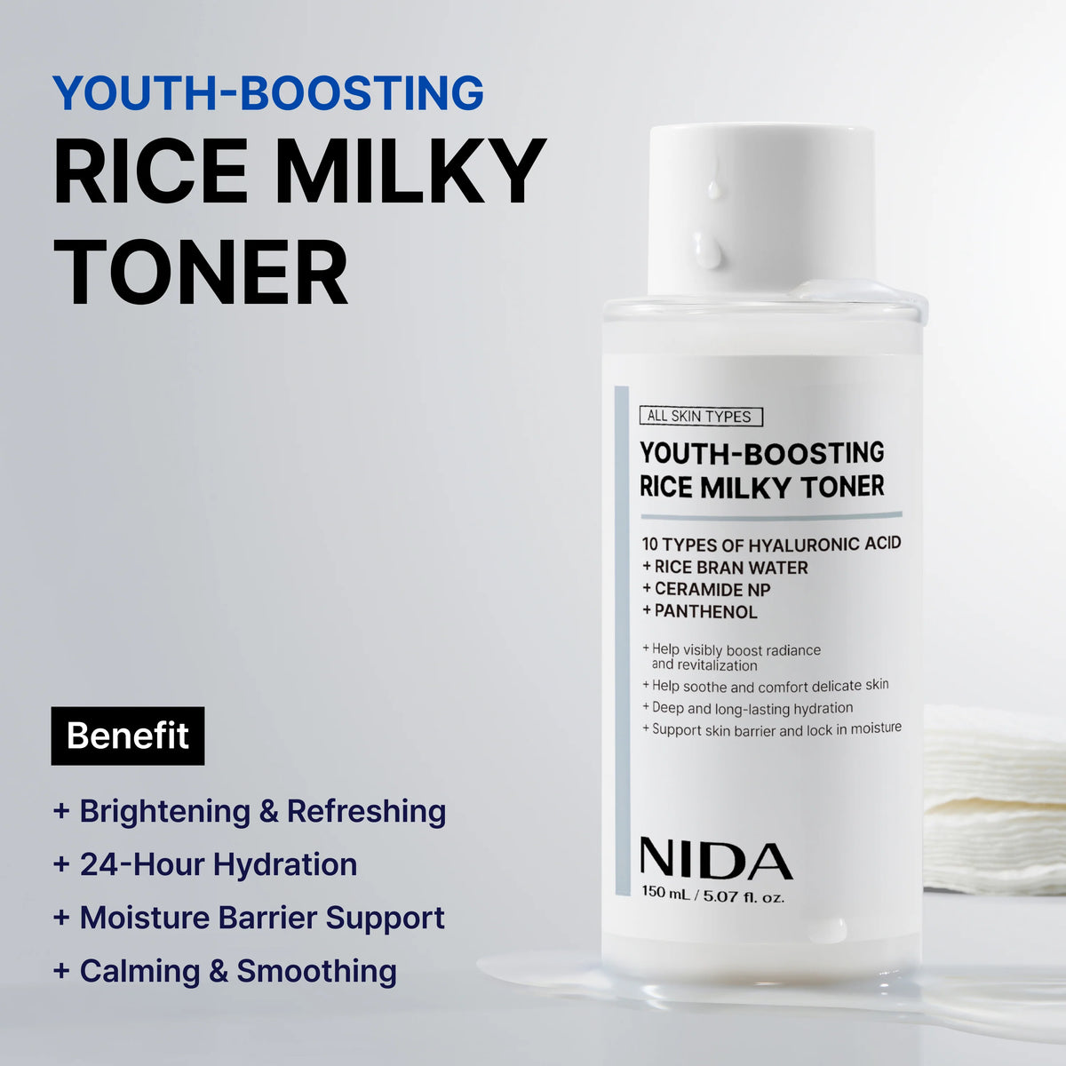 NIDA Youth Boosting Rice Milky Toner with Hyaluronic Acid & Ceramide 150ml