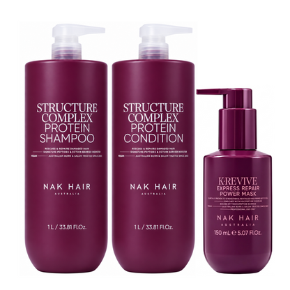 Nak Structure Complex Protein Shampoo and Conditioner 1L + Repair Power Mask (3pc)