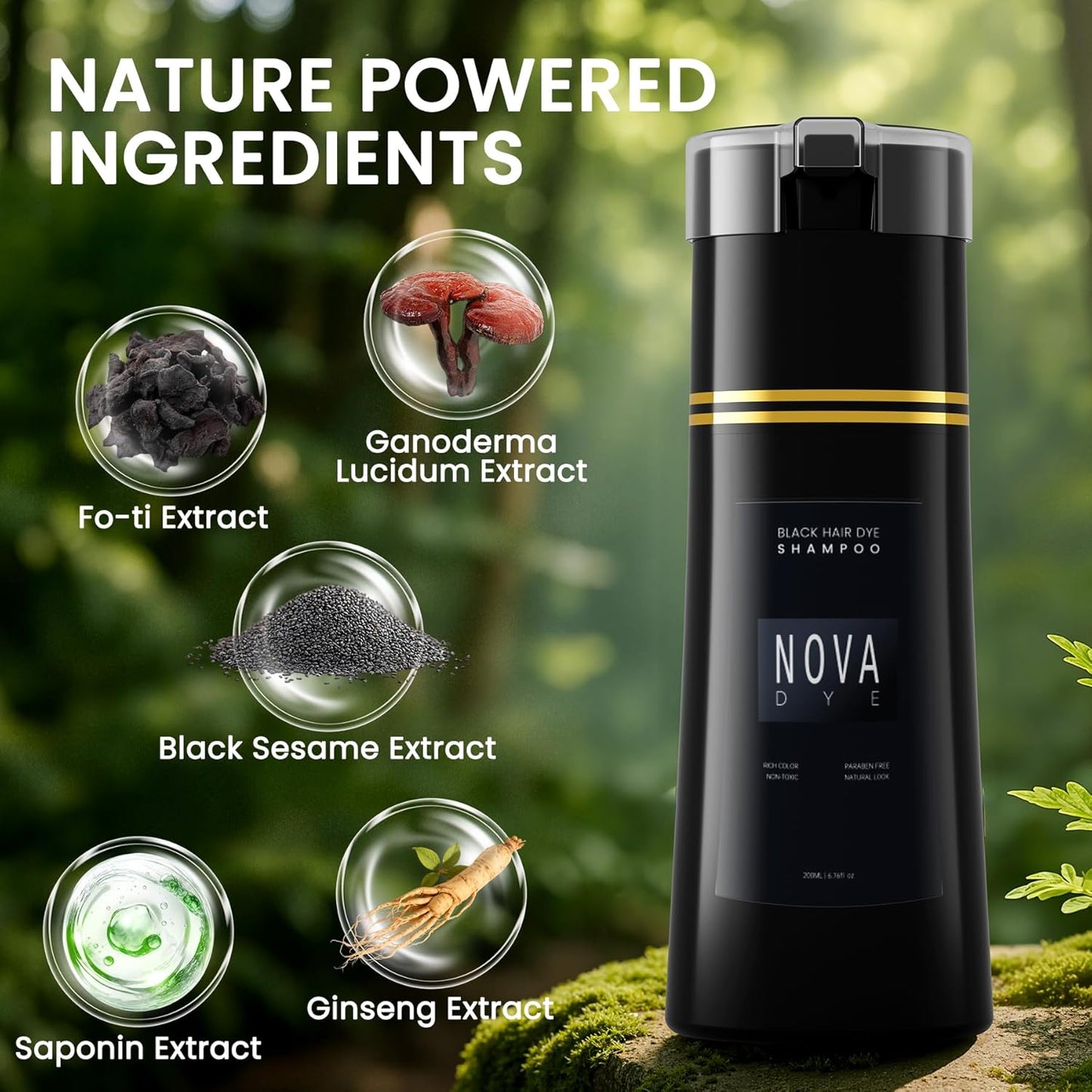 Nova Hair Black Hair Dye Shampoo 200ml