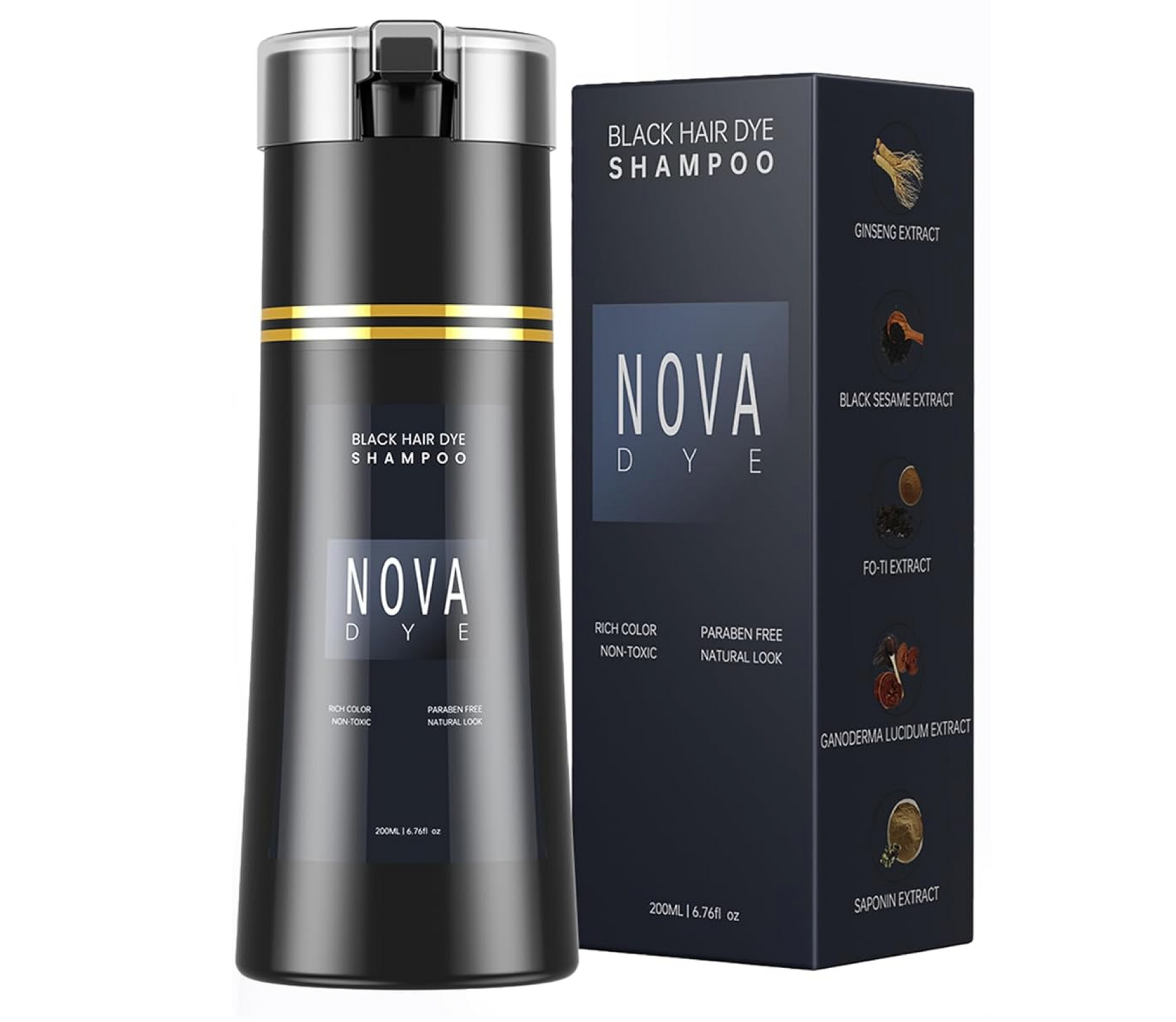 Nova Hair Black Hair Dye Shampoo 200ml