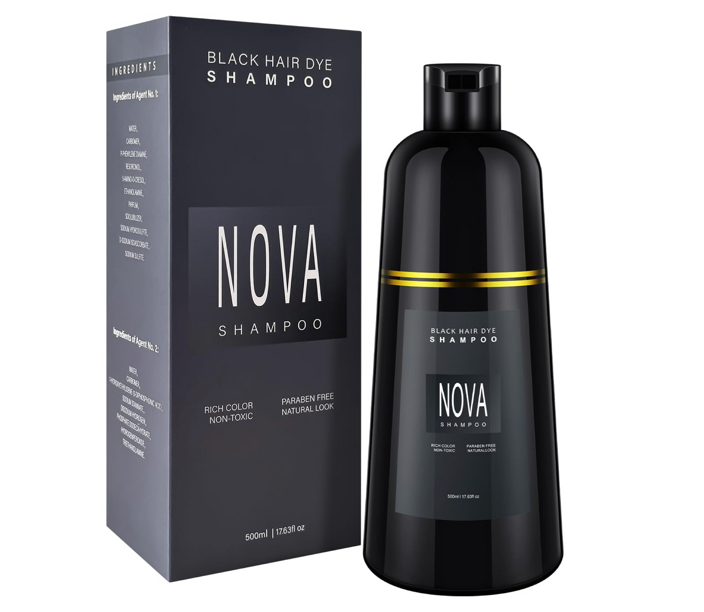 Nova Hair Black Hair Dye Shampoo 500ml