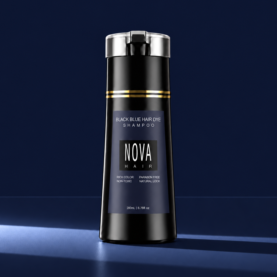 Nova Hair Instant Black BLUE Hair Dye Shampoo 200ml