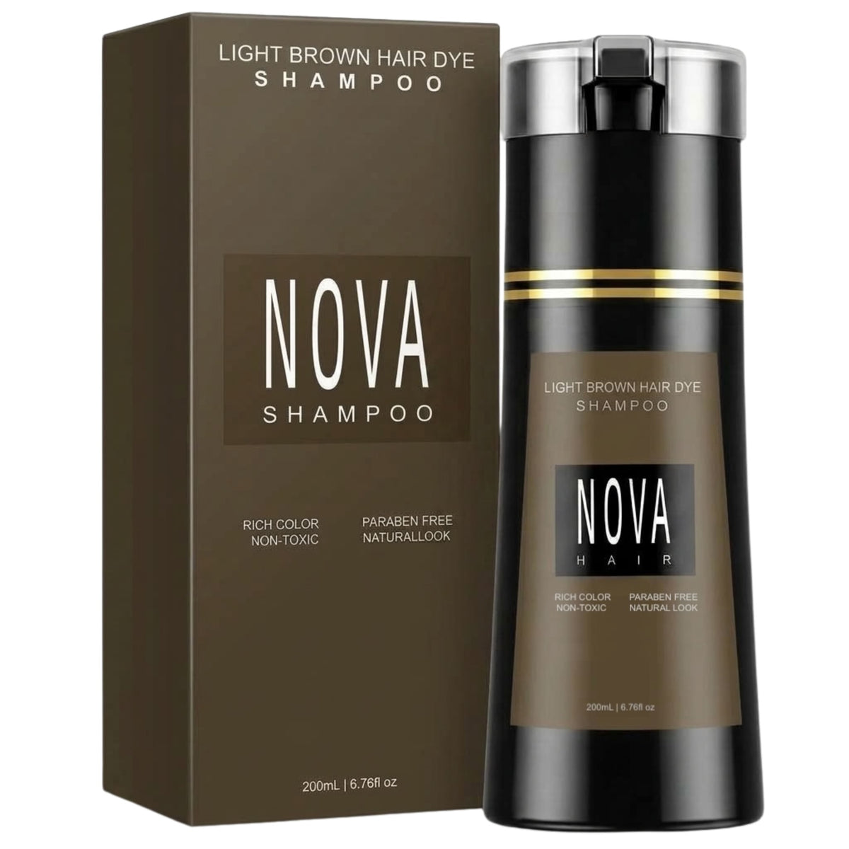 Nova Hair Instant Light Brown Dye Shampoo 200ml