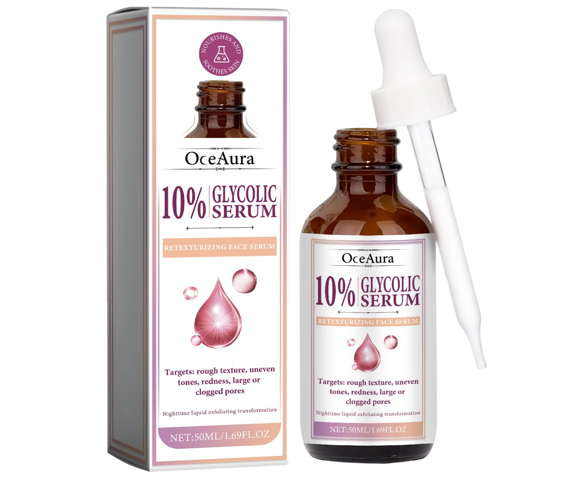 OceAura 10% Glycolic Acid Moisturizing Face Serum 50ml