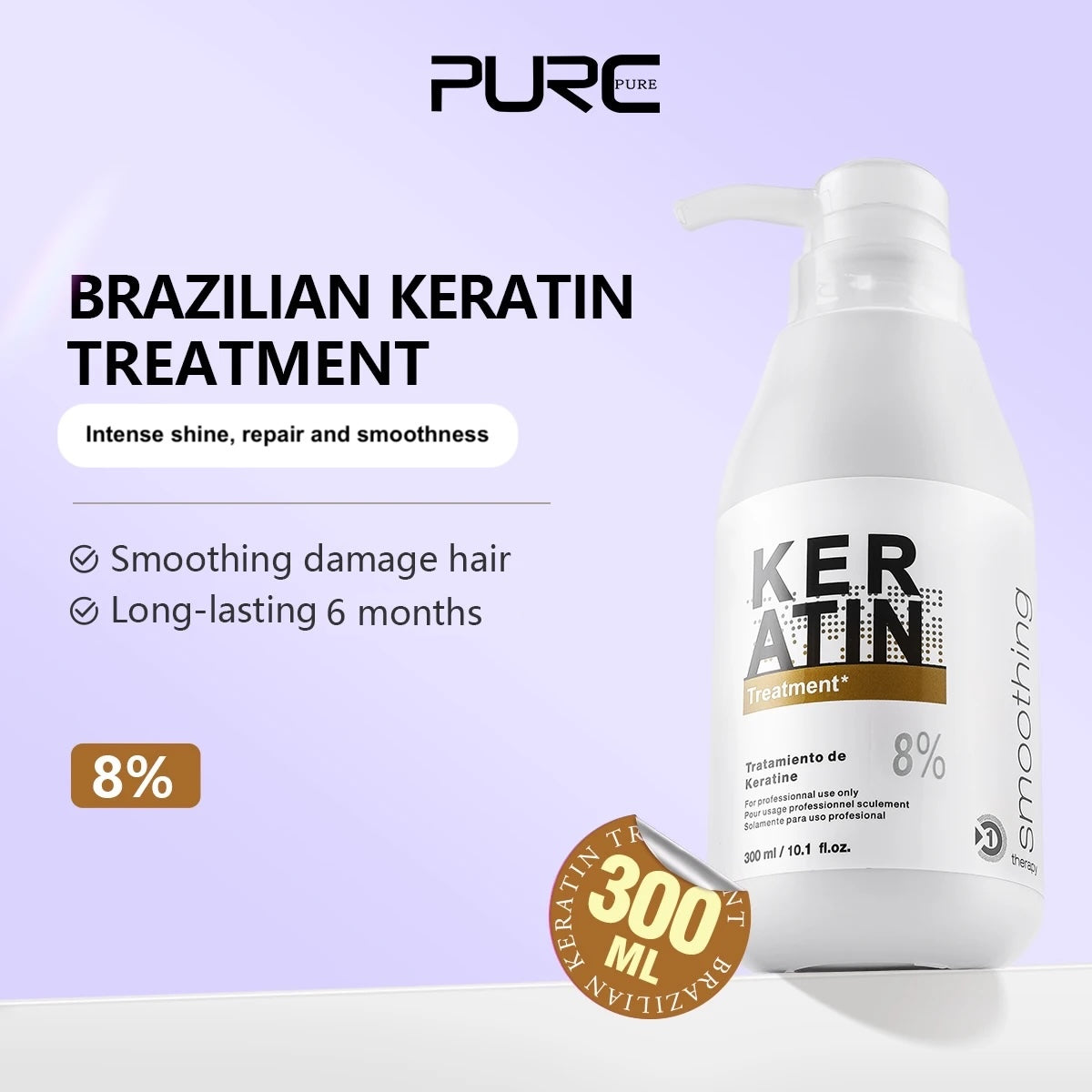 PURC Brazilian Keratin Treatment 8% Resistant Hair 300ml