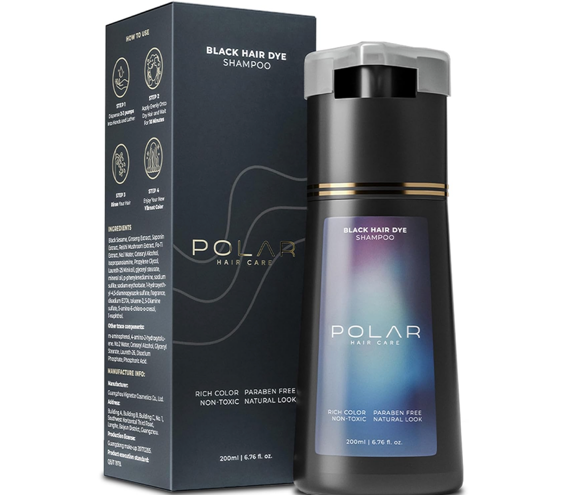 Polar Hair Care Black Hair Dye Shampoo 200ml