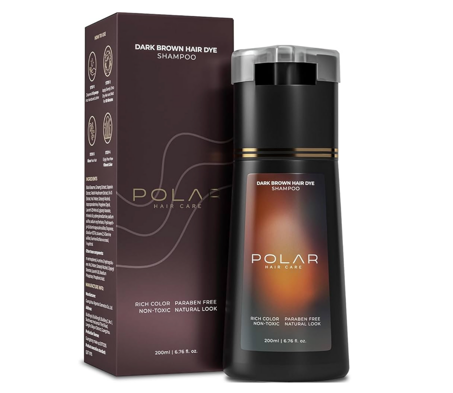 Polar Hair Care Dark Brown Hair Dye Shampoo 200ml