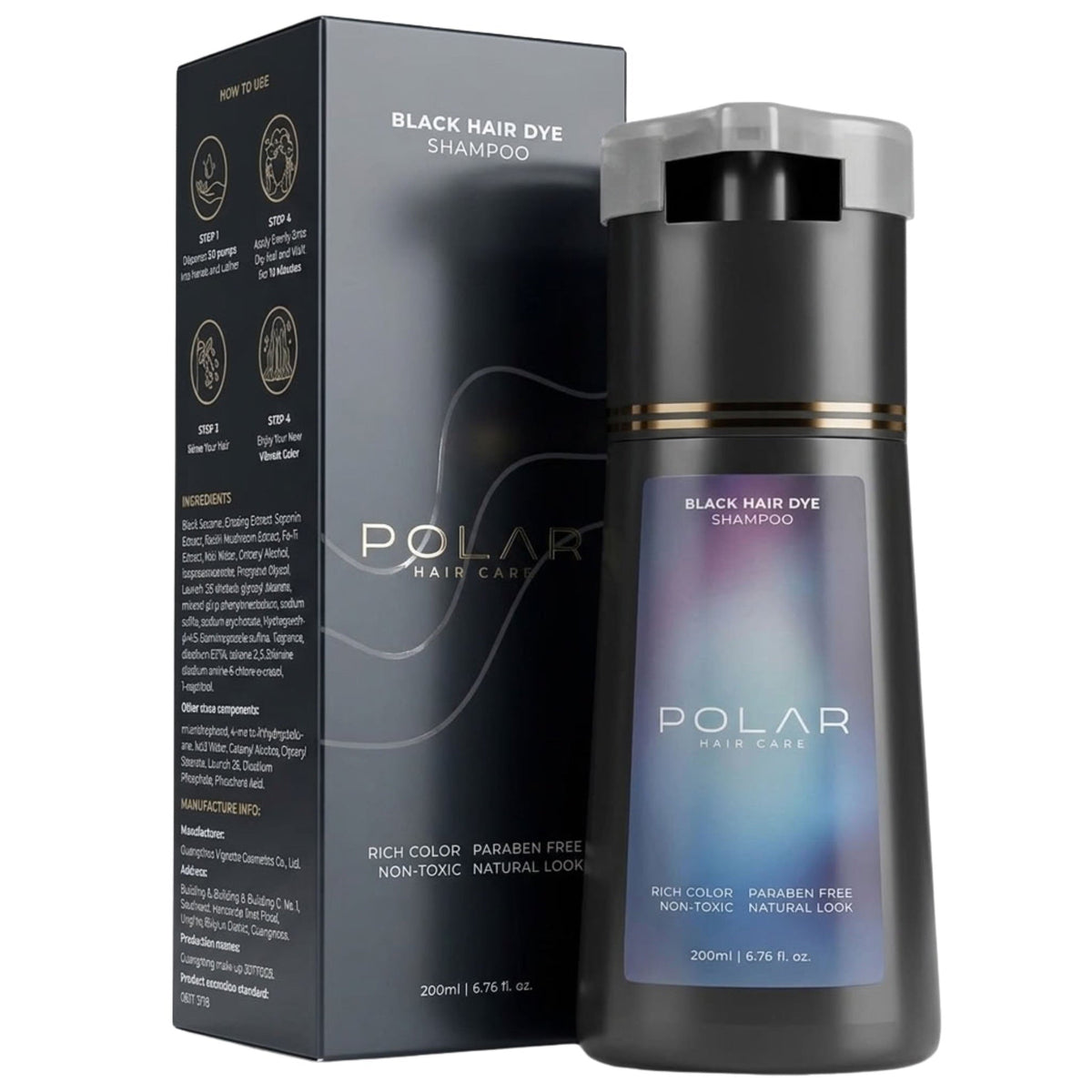 Polar Hair Care Instant Black Dye Shampoo 200ml
