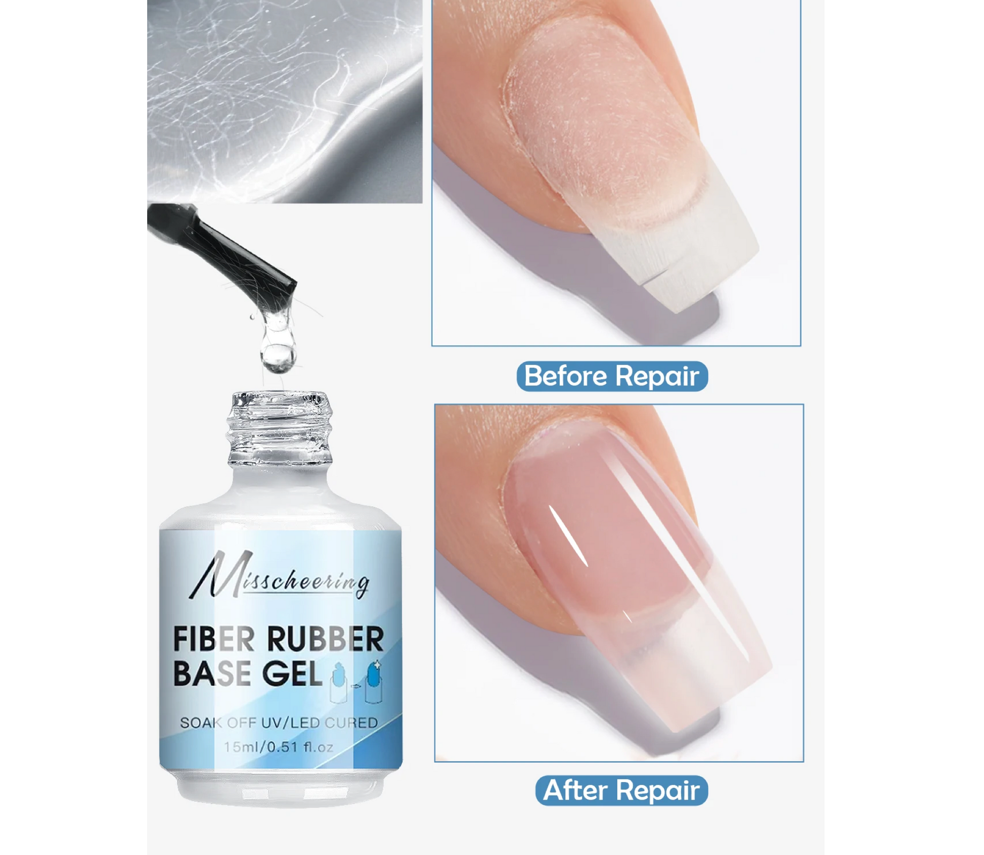 Professional Nails Cracked Nail Repair Fiber Rubber Base Gel 15ml