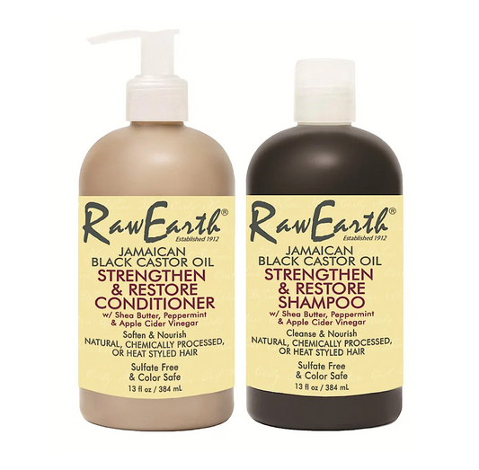 Raw Earth Black Castor Oil Strengthen & Restore Hair Growth Shampoo & Conditioner 384ml