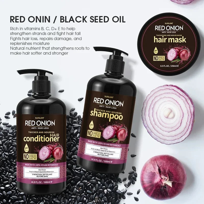 Sauvasine Red Onion Anti Hair Loss and Hair Growth Shampoo Conditioner Mask Trio