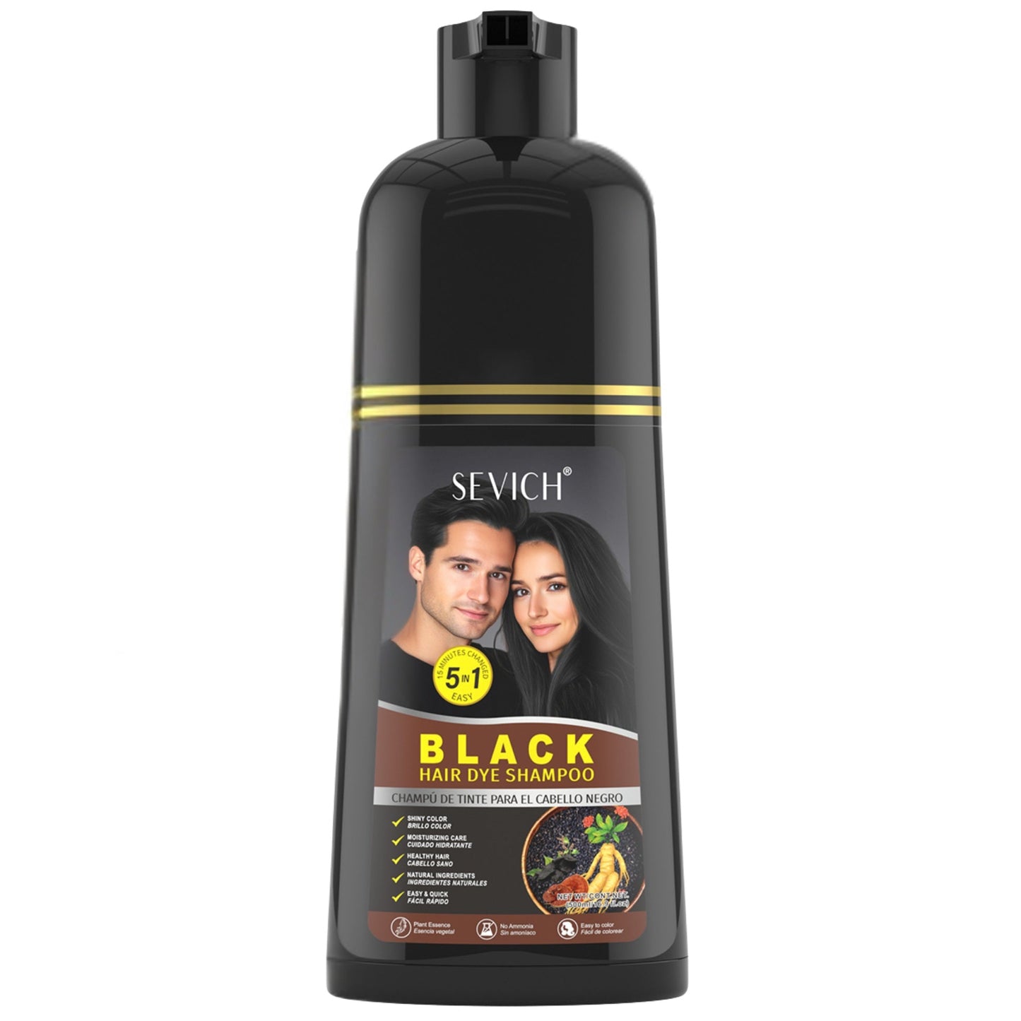 Sevich Black At Home Hair Dye Color Shampoo 500ml