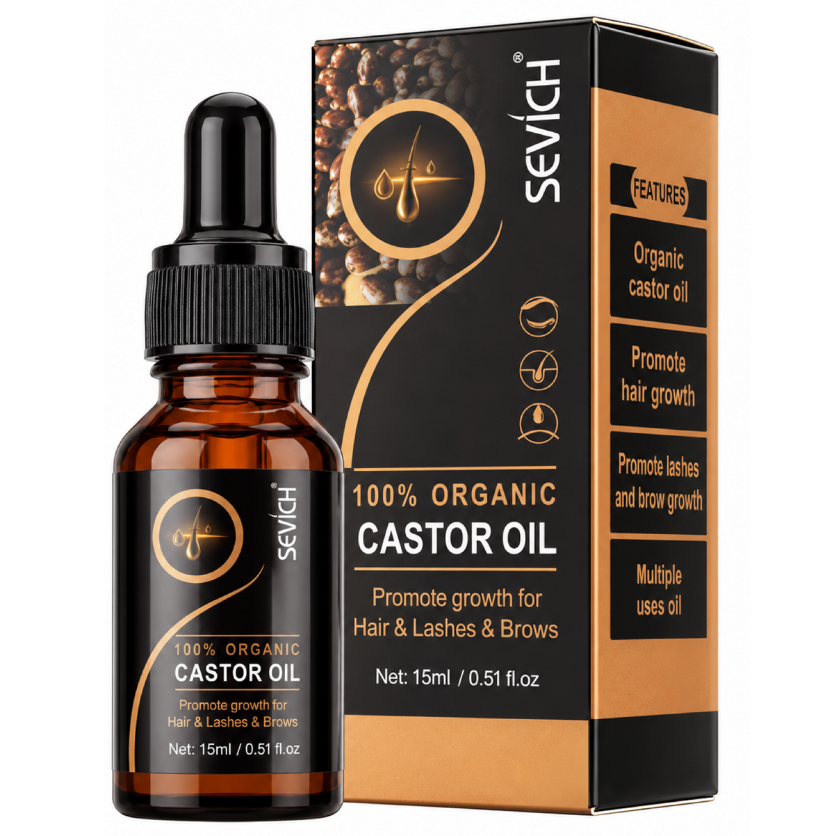Sevich 100% Organic Castor Oil Lash & Brow Growth 15ml
