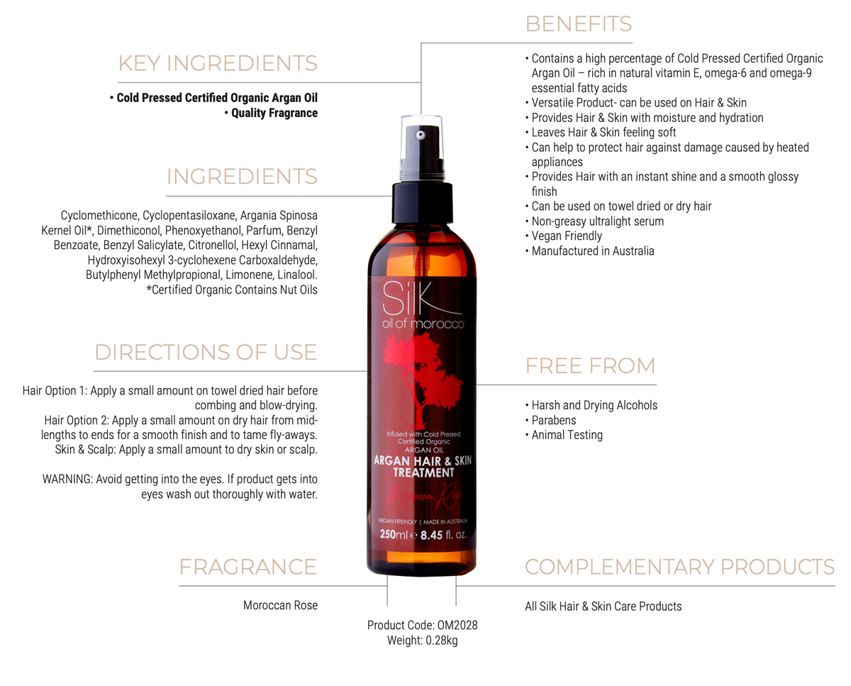 Silk Oil of Morocco Argan Hair & Skin Treatment Moroccan Rose 250ml