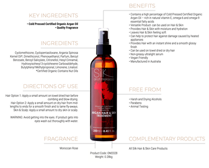 Silk Oil of Morocco Argan Hair & Skin Treatment Moroccan Rose 250ml