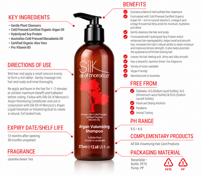 Silk Oil of Morocco Argan Volumizing Shampoo and Conditioner 375ml