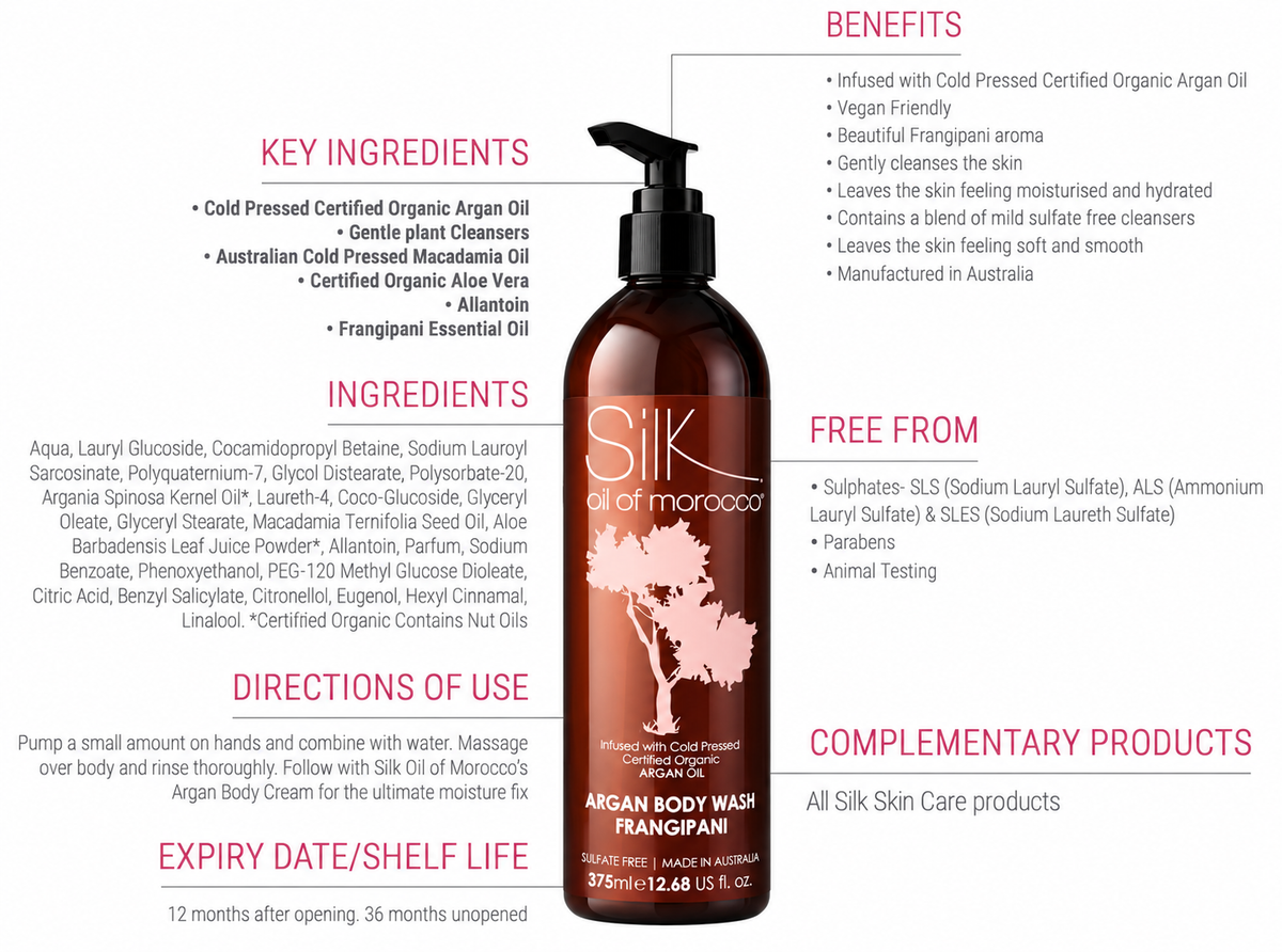 Silk Oil of Morocco Frangipani Argan Body Wash 1000ml