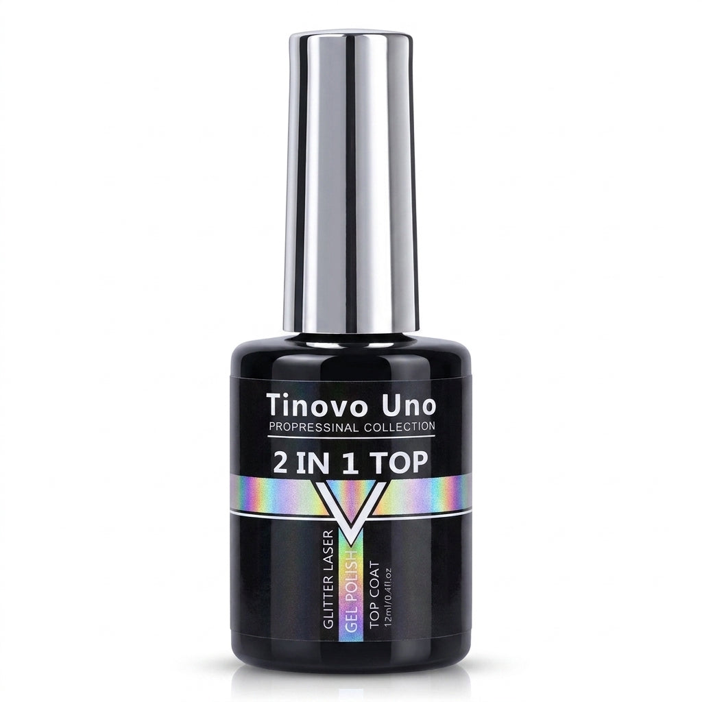 Tinovo Professional 2 In 1 Top Coat Glitter Laser Gel Polish 12ml